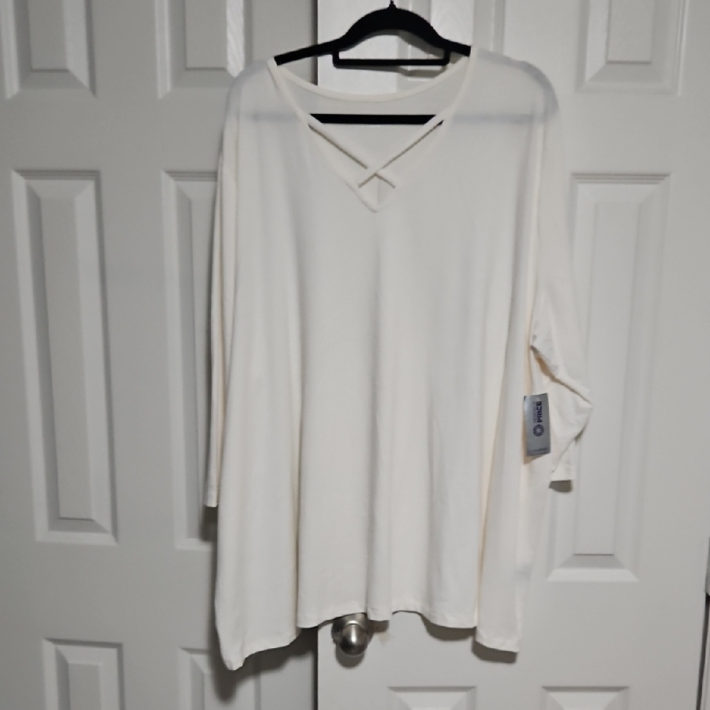 Catherines Cream Quarter Length Sleeve Women's Top